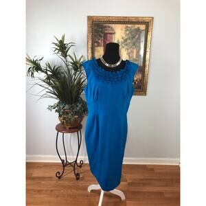 Studio I Sheath Dress Women's Size 16 Turquoise Sleeveless Ruffle Neck Tropical